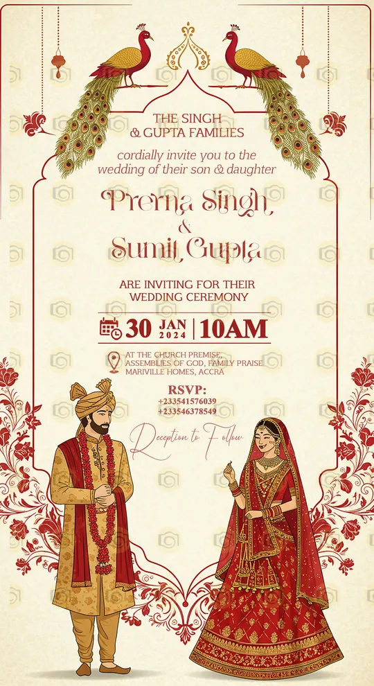 Traditional Indian Wedding Invite With Decorative Elements And Bright Colors, Capturing The Essence Of A Cultural Ceremony